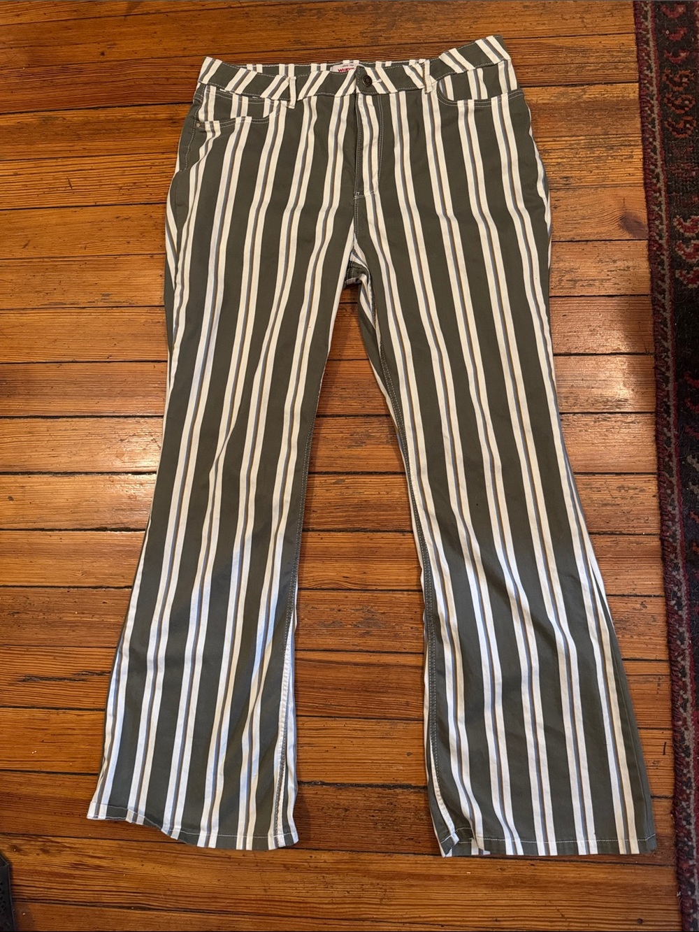Wrangler Olive and White Vertical-Stripe Bootcut Pants